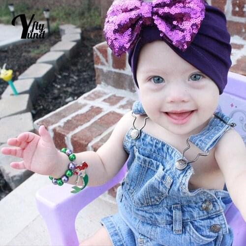 Yundfly Glitter Sequins Bows Baby Turban Hat Soft Comfortable Cotton Infant Beanie Caps Bowknot Headwear Christmas Decoration