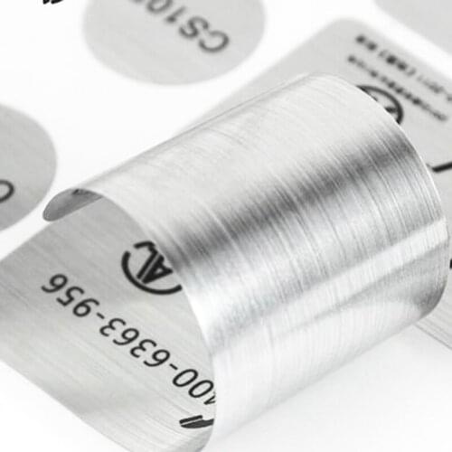 Custom order Wire drawing style silver color label sticker, brushed metal appreance drawbenched surface, Item No. CU57