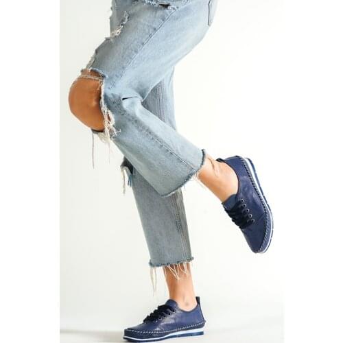 Genuine Leather Navy Blue Womens Leather Flats Women Shoes 2021 Summer Sneakers Women Shoes Leather Canvas Shoes Flats Tennis