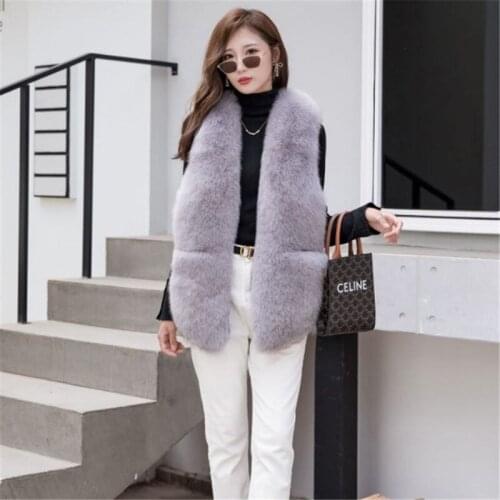 Women Genuine Fur Jacket High Quality Natural Fox Fur Vest Fashion Luxurious Warm Sleeveless Dark Buckle 2021 Winter New