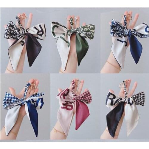Women Fashion Scarves Key Holder Ribbon Bowknot Exquisite Keychains Women Bag Charm Pendant Keychain