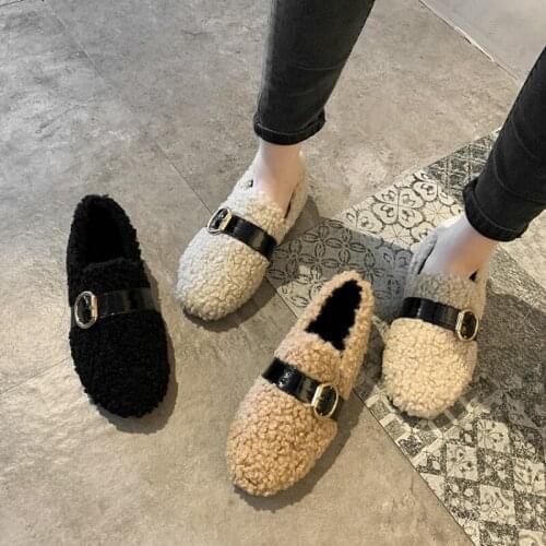2020 new fashion Flaots Women Casual Square toe Slip On Daily Loafers Female Curly Fur Cozy Ballet Flats For Woman hot sell