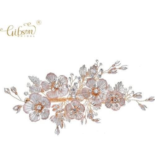 Handmade Rhinestones Flower Leaf Wedding Hair Clip Barrettes Bridal Headpiece Hair Accessories Women Jewelry