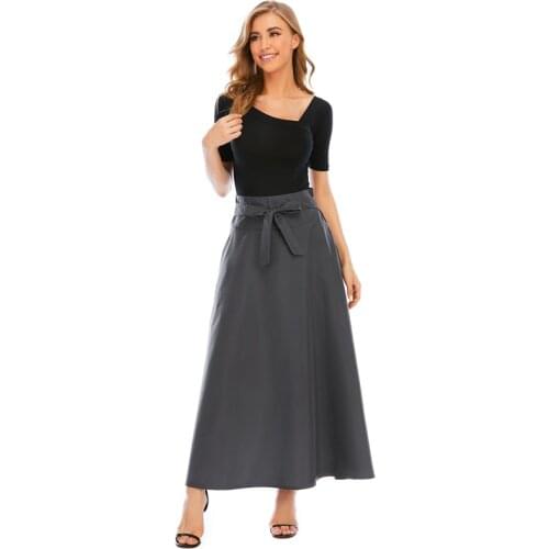 Skirts Womens Pocket Fashion Solid Color Big Swing Ladies Skirt Long Skirt 2020 Autumn Wild High Waist Bow Slim Skirts
