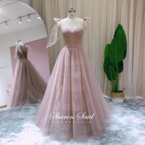 Dubai Dusty Rose Pink Tulle Evening Dress for Women Wedding Party Gowns Long Prom Graduation Dresses 2021 Arabic Abaya Kaftan