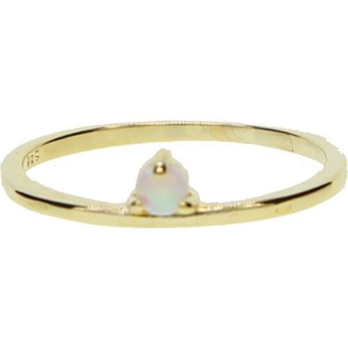 Promotion delicate teen girl women diy stack rings jewelry gold color single stone white fire opal simple dainty ring
