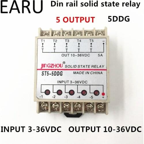 1pc 5DDG 5 Channel Din rail SSR Quintuplicate Five Input 3~32VDC Output 5~36VDC Single Phase DC Solid State Relay PLC Module