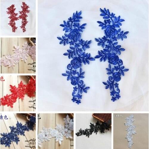 Hot Sale 20 Pieces 37*11cm New Fashion Guipure Navy Blue Pink Lace Applique Lace Fabric Sewing DIY Embroidered Craft for Dress