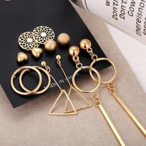 6 Pairs Charm Stud Earrings Set Hollow Flower Geometric Earrings Women Party Personality Jewelry Accessories Gifts