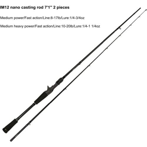 Aventik IM12 Nano Casting Rod 2SEC 7'1'' Fast Action M, MH &Cordura Rod Tube