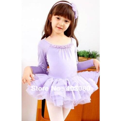 Free shipping!!! Long sleeve lilac 4-8 years Children ballet skirt,kid tutu dance dress,dancing dress,baby skirt