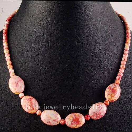 Free Shipping Fashion Jewelry 4~13x18mm Beautiful Ocean Jaspe Oval Beads Necklace 18" FG6441