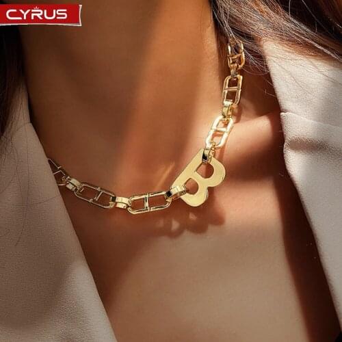 Cyrus 2021 Alphabet B Pendant Necklace for Women Hip Hop Letter Thick Clavicle Chain Necklaces Vintage Goth Jewelry Wholesale