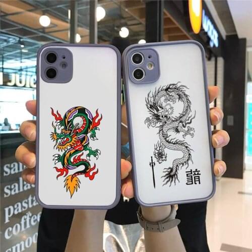 Phone Case For iPhone 12 11 Mini Pro XR XS Max 7 8 Plus X interesting Dragon Matte transparent Gray Cover