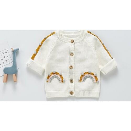 Baby Sweater Fashion Rainbow Knitted Cardigan Jacket Baby Sweater Coat Girls Cardigan Girls Autumn Winter Sweaters 0-3T