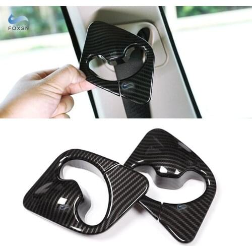 For BMW X5 X6 F15 F16 2014 2015 2016 2017 2018 2pcs ABS Carbon Fiber Texture Front Seat Safety Belt Cover Protective Trim