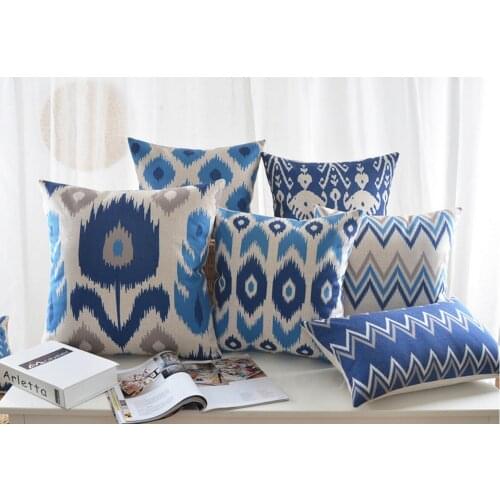 Europe geometric pillow Blue abstract geometric cushion Linen pillowcase sofa cushions home decorative Pillows