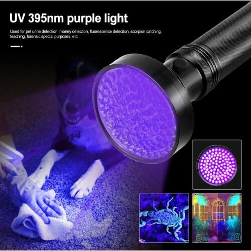 Purple Light 100 LED UV Light 395nm Detecting Light Ultra Violet LED Flashlight LED Torch Light Safety Lamp Zoom Flashlight
