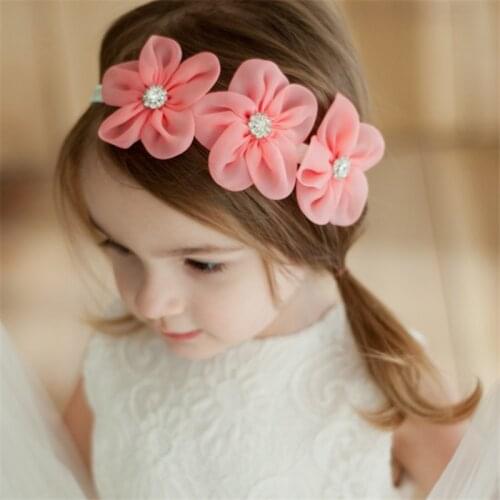 Hot Sale cute Girls Three Flowers Rhinestone Elastic Hairband Kids Hair Wear Headwear Head Band Hair Accessories