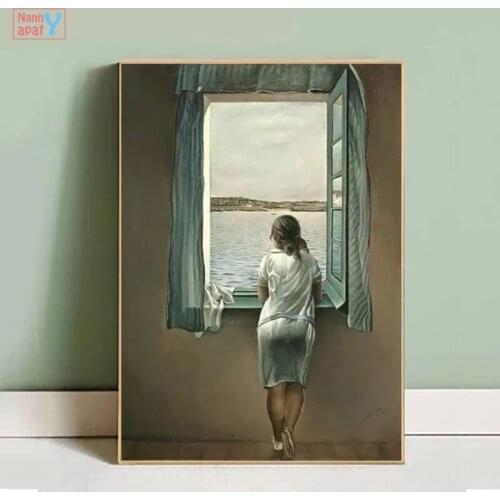 Famous Painting Posters And Prints Salvador Dali Woman At The Window Canvas Painting Wall Art Picture For Living Room Home Decor