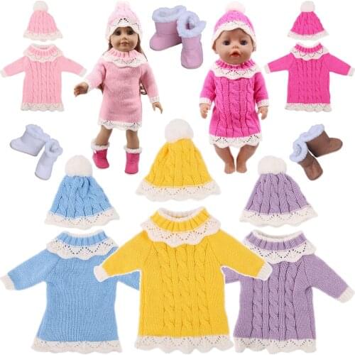 Lace Sweater Wool Suit for American 18 Inch Girl Doll Clothes Accessories & 43 cm Born Baby Items & Our Generation ,Xmas Toys