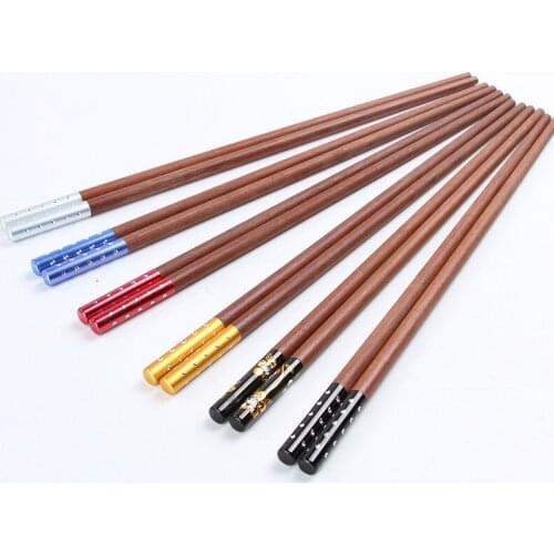 Kitchen Tableware Color crystal alloy head wenge wood Hotel Restaurant Decorate Chopsticks 8pair/lot