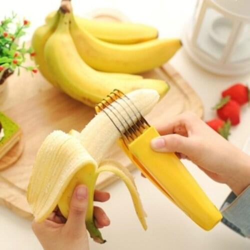 Kitchen Tool Vegetable Fruit Sharp Slicer Stainless Steel Cut Ham Sausage Banana Cutter Cucumber Knife Salad Slice Yellow