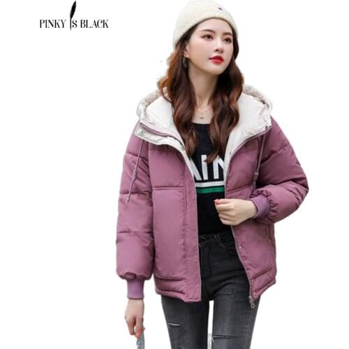 PinkyIsBlack New Short Parka Women 2020 Snow Wear Winter Jacket Women Coats Hooded Ladies Coat Female Thick Cotton Padded Jacket