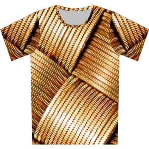 Joyonly 2019 Summer Children Gold Color T shirt Printed Money Coin Short Sleeve T-shirts Boys/Girls Casual Tops Fit 4-20 Years