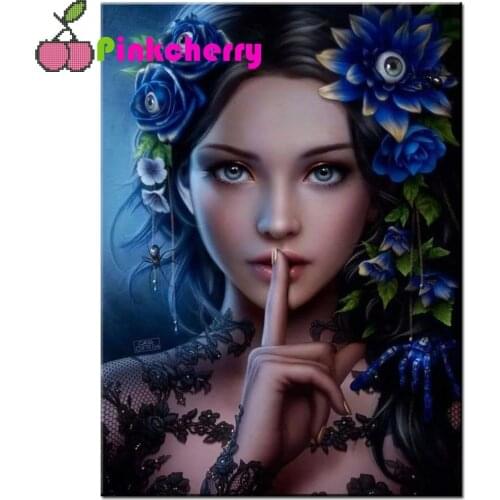 Blue Flower Mask Woman art,5d diy full square/round drill diamond painting cross stitch mosaic embroidery k645