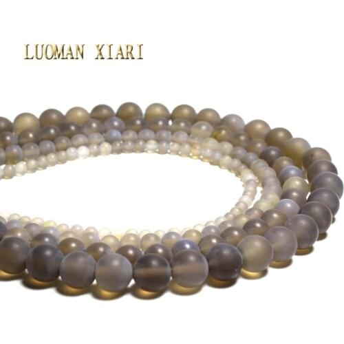 Wholesale Matte Natural Dull Polish Grey Agat Stone Beads For Jewelry Making DIY Bracelet Material 4/6/8/10 mm Strand 15