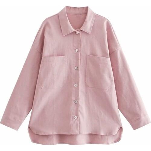 MESTTRAF Women 2021 Fashion Solid Color Pocket Cowboy Shirt Coat Vintage Long Sleeve Single Breasted casual Coats Streetwear