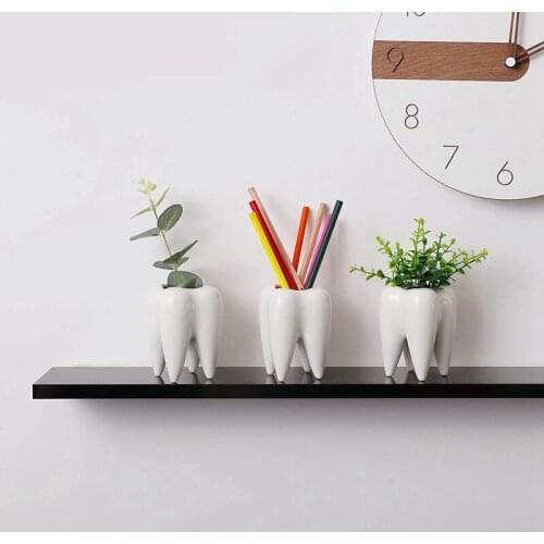 Cute Tooth Shaped Pen Pencil Holder, White Ceramic Succulent Planter Pots for Home Office Decoration Desk Organization, Set Of 3