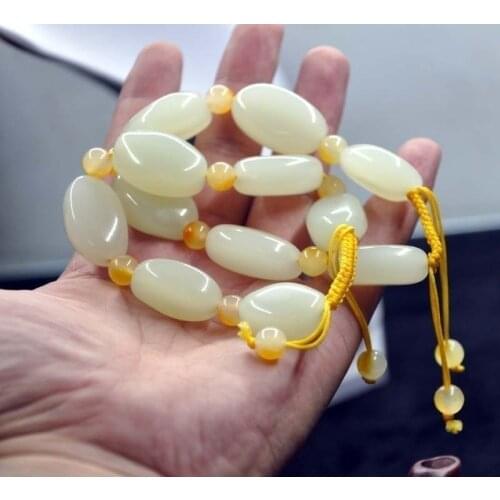 XinjianHetian Baiyu Seed Material Bracelet Hetian Jade Original Hand Strings and Tian Qing White Jade Stone Bracelet Men and