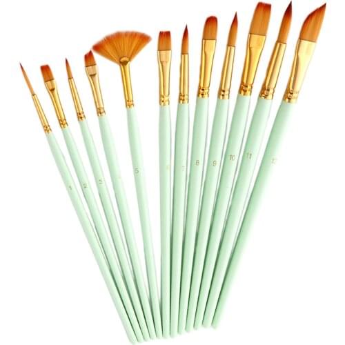 12x Assorted Paint Brush Set Nylon Hair For Watercolor Face Painting