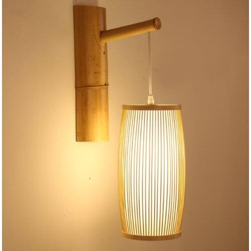 Bamboo Wicke Rattan Lantern Shade Wall Lamp Chinese Asian Art Deco Sconce Light Luminaria For Restaurant Bedroom Bedside Hallway