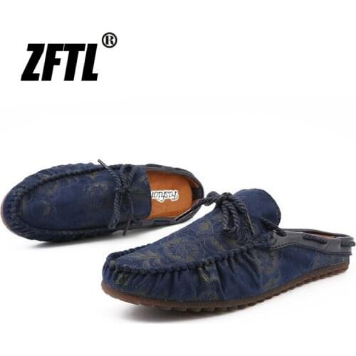 ZFTL 2019 new mens Loafers trend peas sandals half-top mules shoes mens wild lazy shoes Handmade shoes male casual slippers 59