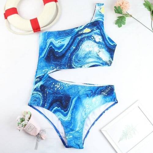 2021 New Sexy Bikini Starry Sky High Waist Female Swimsuit Women Swimwear One Pieces Bikinis Set One Shoulder Bathing Suit