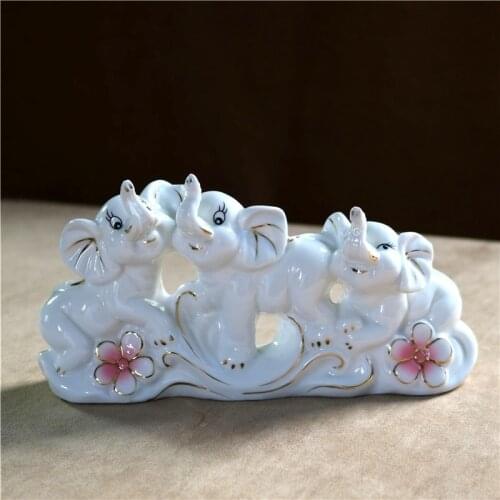 Creative Porcelain Elephant Family Miniature Ceramic Elephant Figurine Home Mascot Ornament Decor Art and Craft Gift for Parents