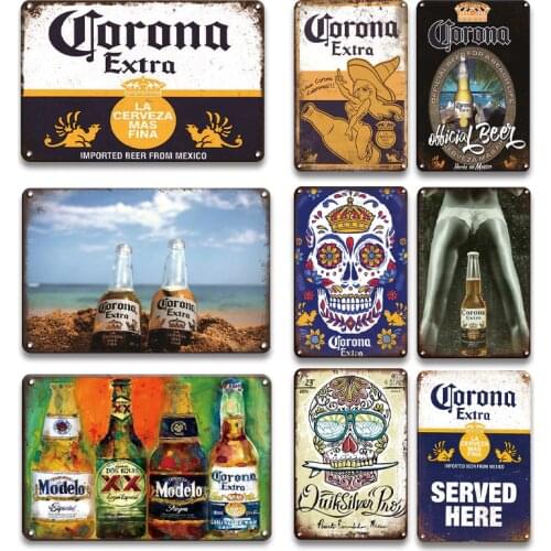 Corona Extra Metal Plate Sign Vintage Beer Tin Poster Kitchen Tiki Bar Decorative Plaque Retro Art Home Wall Stickers