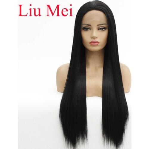 Synthetic Wigs 26inch Long Silky Straight Black Color Glueless Heat Resistant Fiber Hair Fast Shipping Synthetic Lace Front Wig