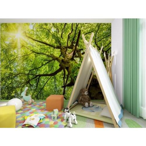 Custom Size 3D Photo Mural Sun Shining Through The Trees Removable Wall Papers Self-adhesive Vinyl Wall Sticker Art Home Decor