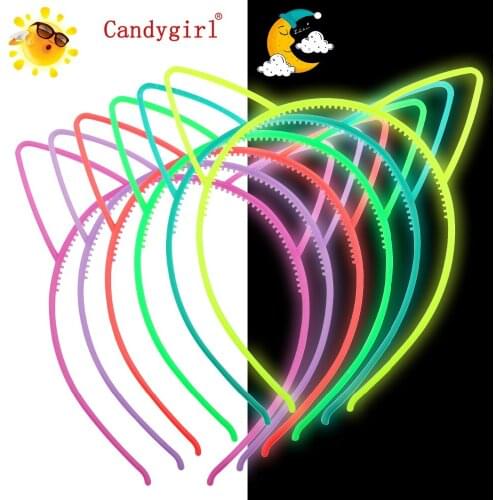 102pcs Girl Kids Women Plastic Glow Hairbands Luminous Cat Ears Headbands Halloween Easter Hair Accessories Hair Band Headwear