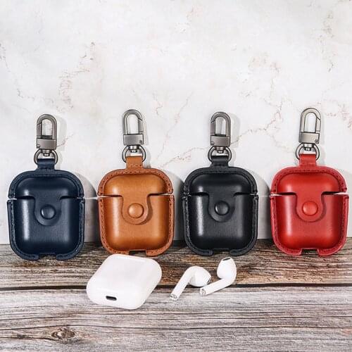 Vococal Portable PU Leather Shockproof Protective Case Cover Holder Shell Skin with Keychain for Apple AirPods Air Pods 2
