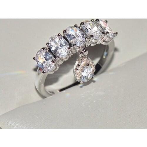 Hainon Luxury Water Drop Cut Created Cubic Zircon Rings For Women Party Silver Color Wedding Rings Jewelry Promise Ring