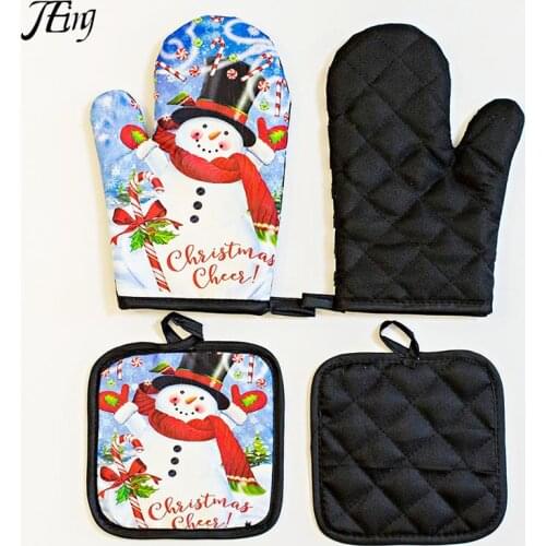 2pcs/set Christmas Baking Anti-Hot Gloves Pad Oven Dining BBQ Kitchen Mat New Year 2021 Natal Xmas Party Decoration Supplies