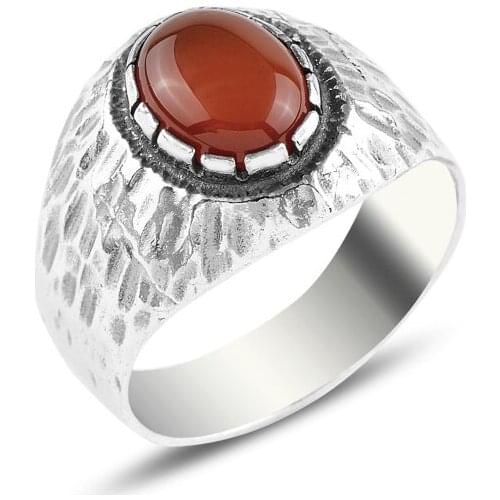 Silverlina Silver Red Agate Stone Ring