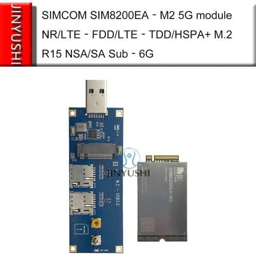 SIMCOM SIM8200EA‐M2 5G module with USB 3.0 adapter Double SIM card slot NR/LTE‐FDD/LTE‐TDD/HSPA+ M.2 R15 NSA/SA Sub‐6G SIM8200