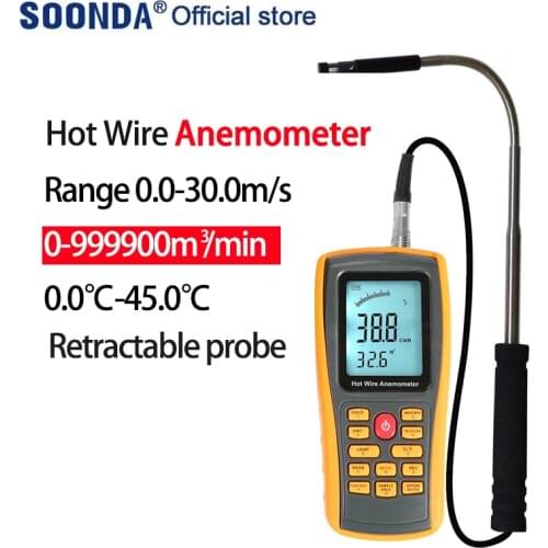 Ventilation duct Hot Wire Thermo Anemometer Wind Flow Velocity Meter with USB Interface Retractable probe Thermal Anemometer