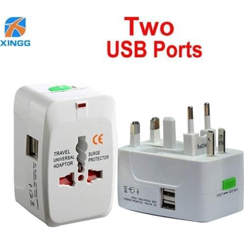 All in One Universal International Plug Adapter 2 USB Port World Travel AC Power Charger Adaptor with AU US UK EU converter Plug